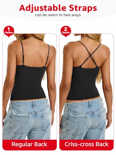 EasyGala Womens Padded Camisole Tank Tops Double Lined Built in Bra Shirts - color: Black, size: X-Large