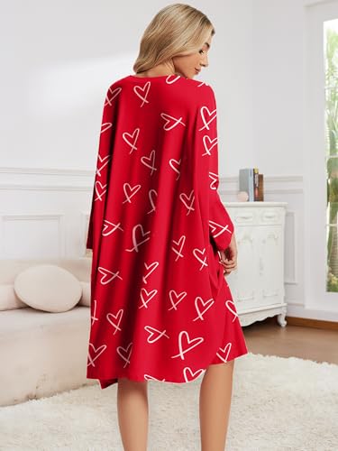 CRIPOM Plus Size Moo Moos for Women Oversized Sleep Shirts with Pockets - color: Red Heart