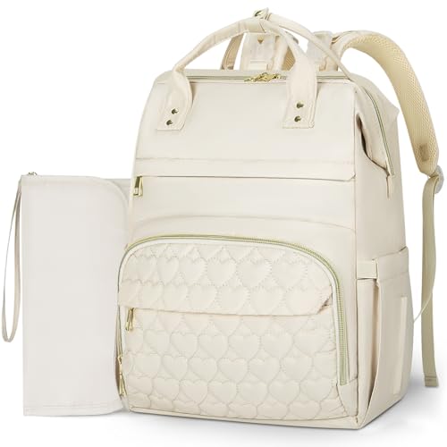 Diaper Bag Backpack with Portable Changing Pad, Large Wide-Open Baby Diaper Bag with Insulated Pockets and Stroller Straps for Boys Girls, Waterproof Travel Diaper Backpack for Mom,Beige - color: Beige