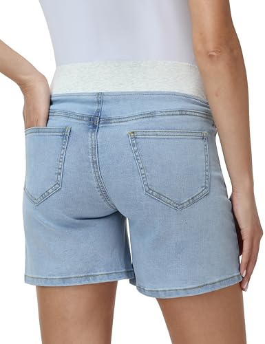Foucome Women's Maternity Jean Shorts Under the Belly - color: Light Blue, size: Small