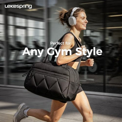 Women's Duffle Gym Bag, Carry-On Shoe Compartment for Weekender Overnight - color: Black, size: Medium