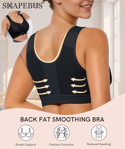 Zip Front Closure Everyday Bra for Women Post Surgery Compression Bras with Adjustable Straps Wirefree - color: Black, size: X-Small