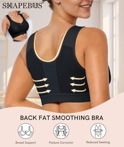 Zip Front Closure Everyday Bra for Women Post Surgery Compression Bras with Adjustable Straps Wirefree - color: Black, size: X-Small