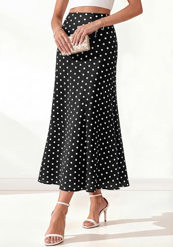 BTFBM Silk Midi Skirts for Women 2026 Summer Fall - color: Dot Black White, size: XX-Large