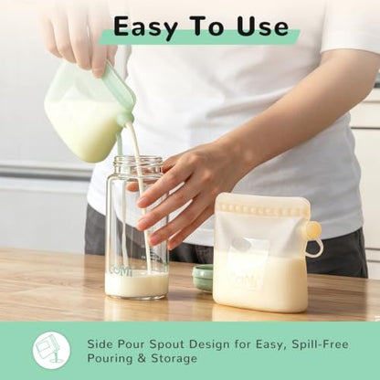 COMI Silicone Breast Milk Storage Bags Reusable, 9oz, BPA Free, 4pcs - color: 2Green+2Pink