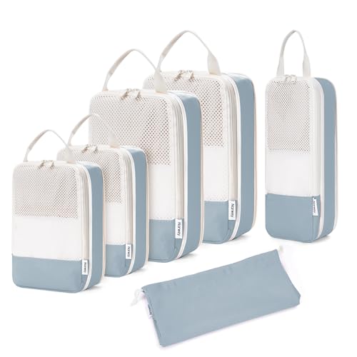 Narwey Compression Packing Cubes for Travel, Cute Luggage Organizer Bags - color: Grayish Blue