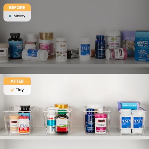 YIHONG 4 Pack Clear Storage Bins, Pantry Organizer Bins with Handle, Small - size: S(9.3"L x 5.2"W x 4.3"H)