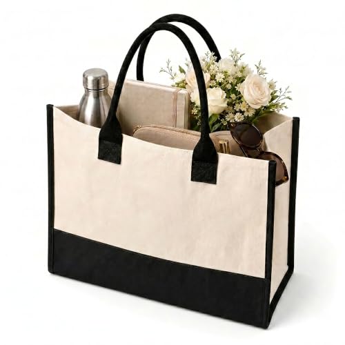 Salt Earth Canvas Tote Bag for Women, Personalized Initial Monogram Tote, Beach Grocery Utility Tote for Travel & Work - color: Plain, size: Soho Signature