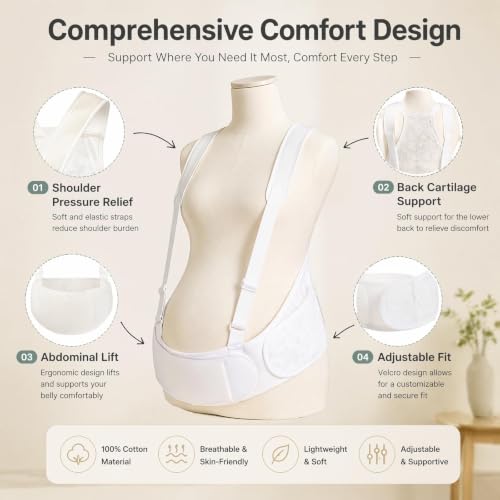 Pregnancy Belly Band with Adjustable Shoulder Strap Support Brace - color: white, size: Large