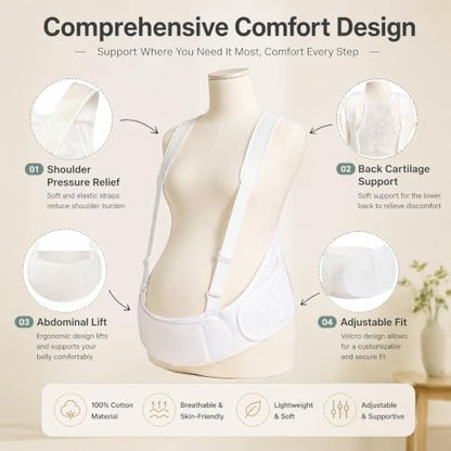 Pregnancy Belly Band with Adjustable Shoulder Strap Support Brace - color: white, size: Large