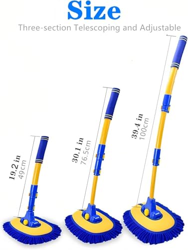 MVEQRRN 15°Curved Chenille Car Wash Brush Mop with Long Handle(Blue) - color: Blue-003