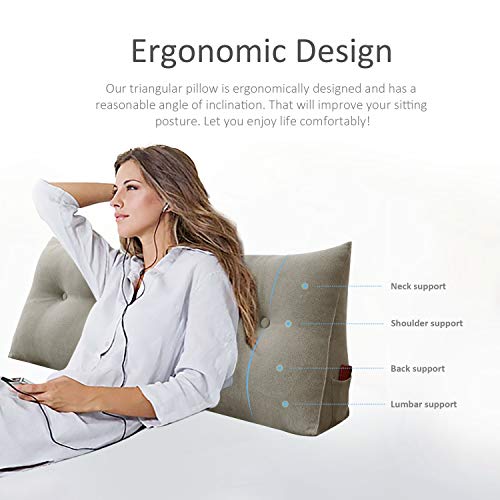 WOWMAX Wedge Body Positioners Pillow Triangular Reading Bedrest Throw Pillows Bolster Headboard Back Support Lumbar Cushion Pillow for Daybed with Removable Cover Linen Cotton Blend Dusty Taupe Queen - color: Dusty Taupe, size: Queen