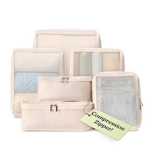Vandel Space-Saving Compression Packing Cubes for Women 6-Pack Compressible - color: 3. Sand, size: 6 Pack (Compression)