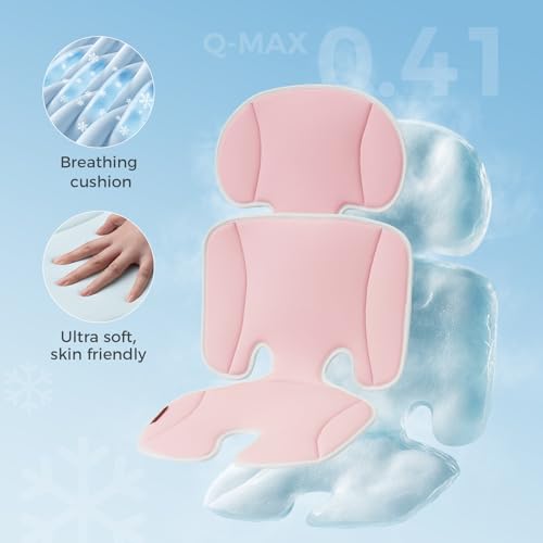 Momcozy Universal Stroller Cooling Pad, Detachable 2-Piece Cushion - color: Pink, size: Cooling Pad