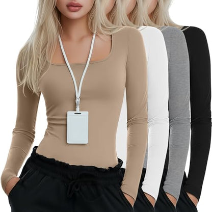 Xaatren 4 Pack Women's Underscrub Shirts Long Sleeve Tops - color: Black, Light Gray, White, Khaki, size: Medium
