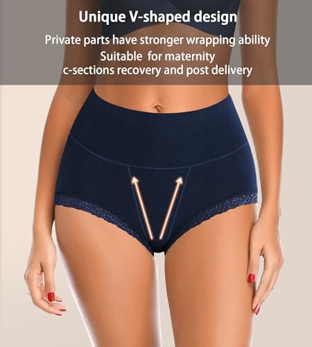 Women's Cotton Underwear,Ladies Soft Stretch Tummy Control Comfy No Muffin Panties Boyshorts - color: Multicoloured a, size: Medium