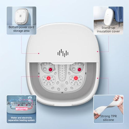 Collapsible Foot Spa Massage with Water and Electricity Separation System,Foot Bath with Three Level Temperature Control,Bubble,Remote,Red Light,Timer,and Four Set Electric Massage Balls