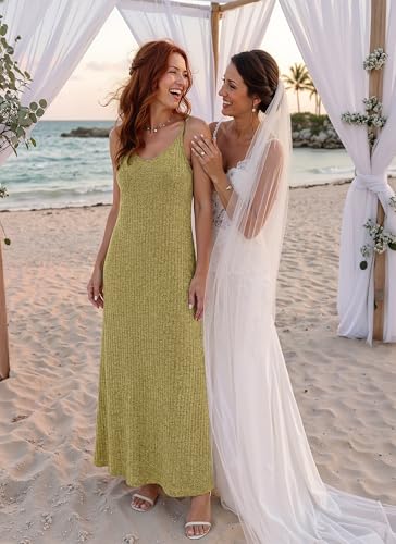 LILBETTER Women's Summer Maxi Dress Casual Flowy Spaghetti Strap Beach Long Dresses with Pockets - color: Ginger, size: X-Large