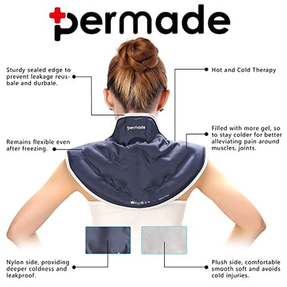 Neck Shoulder Ice Pack, Hot or Cold Therapy Compression Wrap for Neck, Reusable Flexible Gel Ice Pack Wrap for Injuries, Large Upper Back Cold Pack Wrap for Swelling, Bruises, Sprain, Surgery