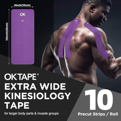 OK TAPE Extra Wide Kinesiology Tape for Shoulder, Back, Precut Strips - color: Purple, size: 1 Roll