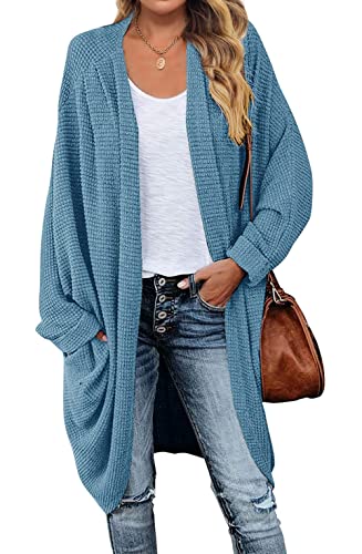 MEROKEETY Cardigan Sweaters for Women Oversized Long Cardigans Fall Outfits - color: Blue, size: Large