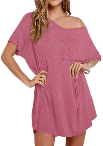 Ekouaer Cotton Nightgowns for Women Oversized Sleep Shirt Tshirt Night Gown - color: Cherry Red, size: Small
