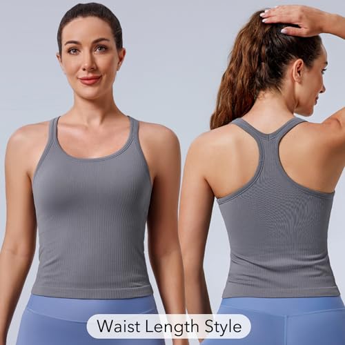 Women's Workout Tank Tops, with Built in Bra Racerback Seamless Crop Tops - color: Black White Gray 3 Pack, size: Large