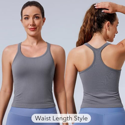 Women's Workout Tank Tops, with Built in Bra Racerback Seamless Crop Tops - color: Black White Gray 3 Pack, size: Large