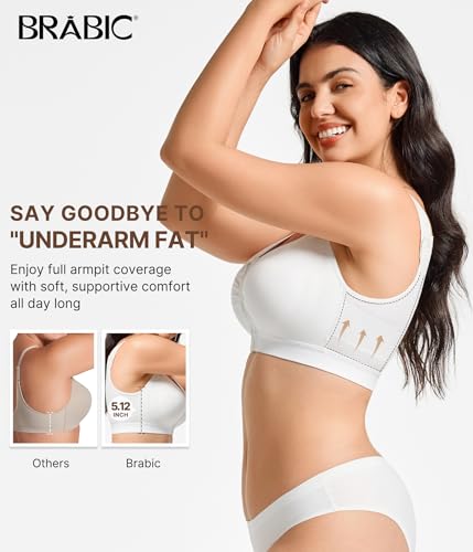 BRABIC Front Zip Closure Bras for Women - color: White, size: 3X-Large