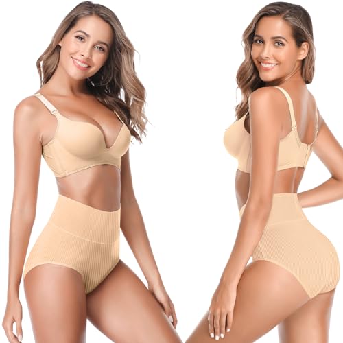 Women's High Waist Cotton Underwear Super Stretchy Briefs Full Coverage Panties Soft Women Panties 5-Pack - color: Multi B-5 Pack, size: Medium-Large
