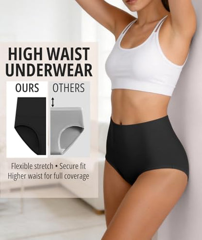 Cotton Underwear for Women High Waisted Panties Full Coverage 5 Pack - color: Black-5pack, size: X-Small