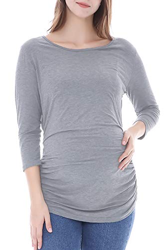 Smallshow Women's Maternity Tunic Shirts 3/4 Sleeve Ruched Pregnancy Tops - color: Wine-black-grey(3 Pack), size: Medium