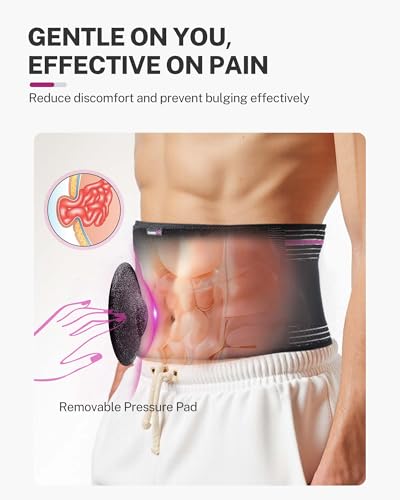 Umbilical Hernia Belt, Adjustable Pressure Support with 3D Pad, S/M - color: Black with Pink Stripes, size: S/M