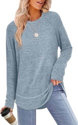 Sampeel Long Sleeve Shirts for Women Tunic Tops Loose Fit Dressy Crew Neck Pullover Sweaters 2026 - color: Blue, size: Small