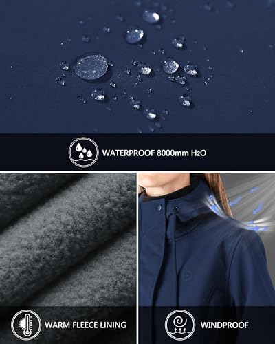 Outdoor Ventures Women's Waterproof Fleece Lined Hooded Softshell Rain Coat - color: Dark Blue, size: 3X-Large