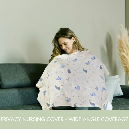 ANYEDDE 2-Pack Nursing Cover for Breastfeeding, Muslin Breastfeeding Covers - color: E Green & Whale