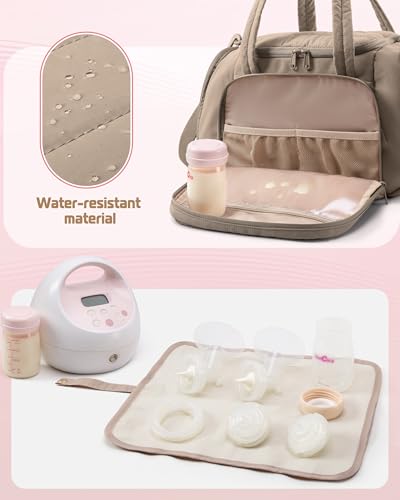 Marscamd Quilted Breast Pump Bag Compatible with Spectra S1 and S2 - color: Camel