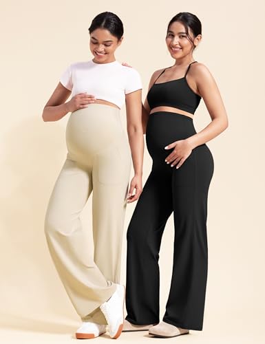 POSHDIVAH Creamluxe Maternity Wide Leg Pants Pregnancy Work Trousers - color: Black, size: Small
