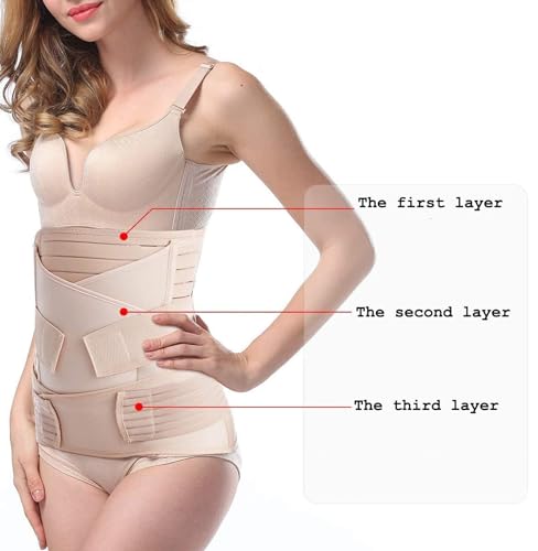 Postpartum Belly Band, 3-Piece Postpartum Girdle C Section Belly Band Support Recovery Belt Abdominal Binder - color: Beige, size: Plus