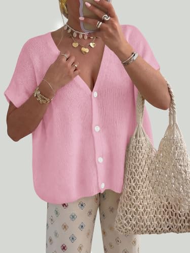 PRETTYGARDEN Womens 2026 Summer Oversized Cardigans Sweaters - color: Pink, size: XX-Large