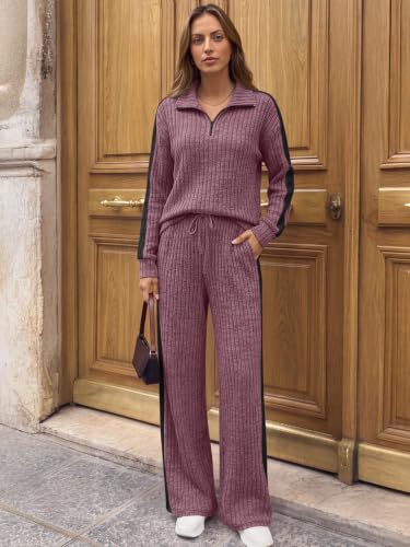 Trendy Queen Womens 2 Piece Lounge Matching Sets Fall Travel Comfy Outfits - color: Mauve, size: Small