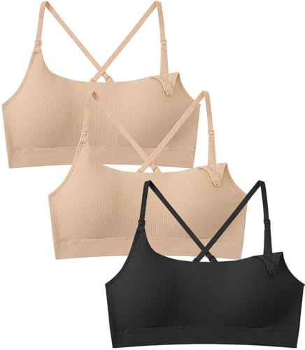 Women Nursing Bra for Breastfeeding Seamless Maternity Bra 3Pack - color: Black/2skin, size: XX-Large
