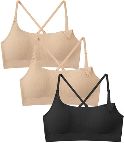 Women Nursing Bra for Breastfeeding Seamless Maternity Bra 3Pack - color: Black/2skin, size: Large