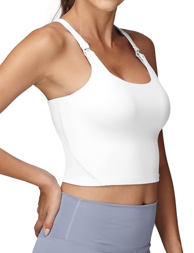 Foucome Nursing Tank Tops Racerback Longline Nursing Sports Bra - color: White, size: XX-Large