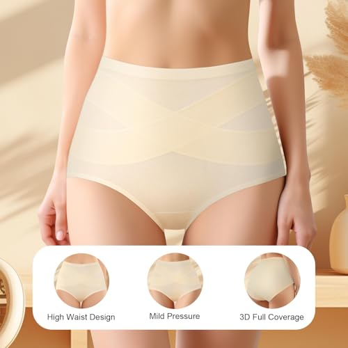 Women's High Waisted Underwear Slightly Tummy Control Cotton Panties Full Coverage Postpartum Briefs 4 Pack - color: Multicolor-brown Shades, size: Large