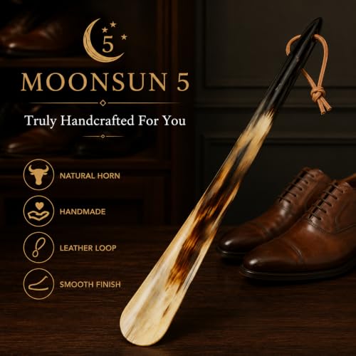 5MOONSUN5 Shoehorn, Made with Real Horn Handmade, Long Handle, 17'' - size: 17'' horn