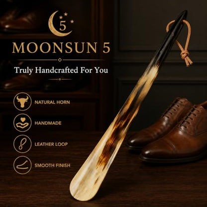 5MOONSUN5 Shoehorn, Made with Real Horn Handmade, Long Handle, 17'' - size: 17'' horn