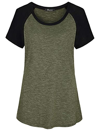 Quinee Womens Short Sleeve Maternity Nursing Tops Raglan Breastfeeding Shirts - color: Green2, size: Large