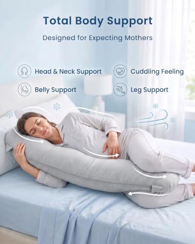 YZ HOME Cooling J Shaped Pregnancy Pillow, Removable Cover - color: J Shaped-grey