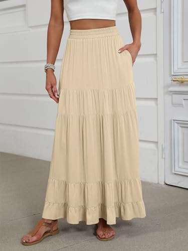 ANRABESS Women’s Summer Flowy Maxi Skirts with Pockets - color: Beige, size: Small